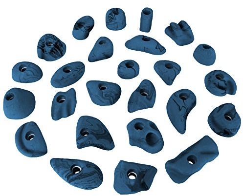 ALPIDEX 25 Klettergriffe | Klettersteine | Griffe Größen M, S | Tritte | Klettergriffset | Wetterfest - Farbe:blau-meliert