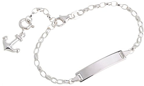 ID-Gravurarmband Erbse 2,3mm mit Anker, 925 Silber, inkl. Gravur, 16cm variabel einstellbar