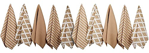 Penguin Home® - Ensemble de 10 Serviettes en Coton 100% Coton - Doux - Durable - Élégant Motif Beige avec de Multiples Motifs - Lavable en Machine - 65 x 45 cm