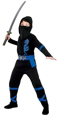 Wicked Costumes Déguisement de ninja pour enfant Noir/bleu Taille M 5-7 ans