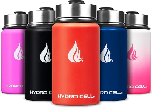 HYDRO CELL Stainless Steel Water Bottle w/Straw & Wide Mouth Lids (40oz 32oz 24oz 18oz) - Keeps Liquids Hot or Cold with Double Wall Vacuum Insulated Sweat Proof Sport Design (Mandarin 14oz)