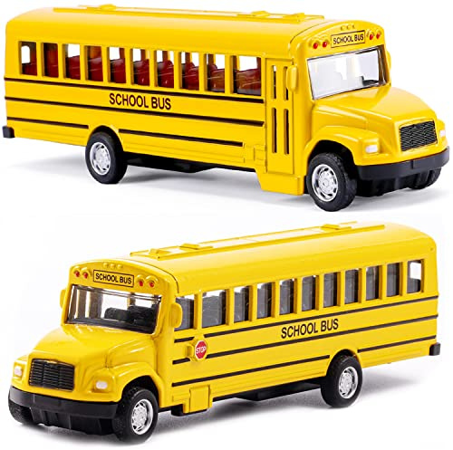 weilaga 2 Pack 5.5 Pull Back Yellow School Bus Toy Playset,Durable Die-cast Metal Toy Vehicles,Party Favors,Best Birthday Gift for Boys Girls Kids Toddlers