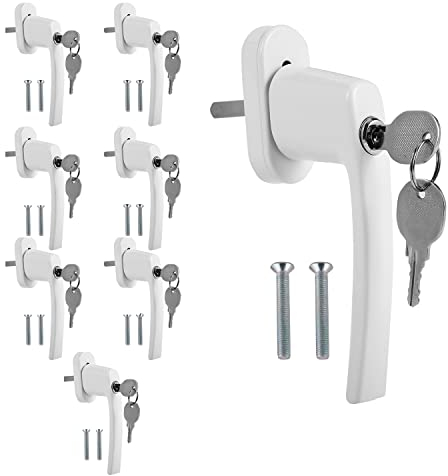 Jopassy Lot de 8 poignées de fenêtre verrouillables en aluminium, longueur de goupille de 35 mm, sécurité enfant, montage facile, serrure de fenêtre en blanc