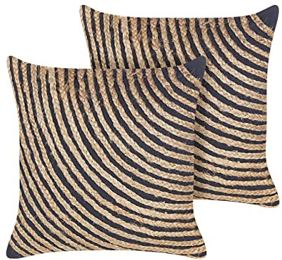 Conjunto de 2 cojines de algodón yute natural beige negro 45 x 45 cm Bergenia