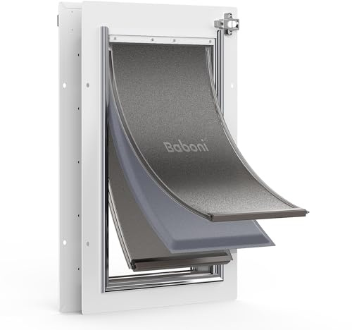 Baboni 3-Flaps Pet Door for Interior and Exterior Doors, Steel Frame and Telescoping Tunnel, Strong and Durable Dog Door (Pets Up to 40 Lb) -Medium