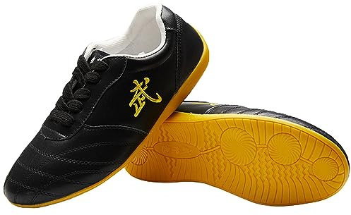 JiuQing Tai Chi Shoes Men Women Martial Arts Shoes Soft Bottom Barefoot Kung Fu Training Shoes for Wing Chun Qi Gong,Black,11.5
