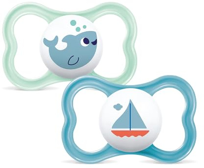 MAM Air Succhietto 16+ Mesi (Set da 2), Ciuccio MAM 16-36 mesi per pelli sensibili e delicate, Kit da 2 accessori neonato con tettarella in silicone e porta ciuccio sterilizzatore, Azzurro/Celeste