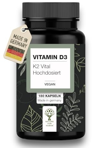 Vitamin D3 + K2 Depot - 180 vegane Kapseln - Premium Qualität: K2VITAL + 6000 IE Vitamin D3 - hochdosiert, ohne Zusätze - in Deutschland produziert