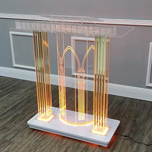 asdchZen Kirche Für Podium, Acryl-Rednerpult, Kanzel, Kirche, Luxuriöses Goldenes Kirchenpodest Mit Led-Leuchten, Rollbar Mit Rollen, Erhöhtes Lesegestell, Langlebig, Transparent