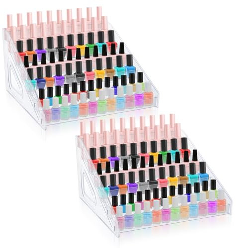 Lemecima Nail Polish Organizer 84 Bottles of 7 Layers Sunglass Organizer Acrylic Display Rack Eyeglasses Storage Essential Oils Holder Makeup Organizer No Tool Needed Assembly, Clear (2 Pack)