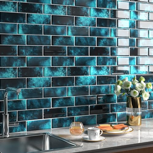 FunStick 30×30CM 30 Stück Klebefliesen Küchenrückwand Waschbar Wandfliesen Selbstklebend Küche Dunkelblau Wandsticker Küchen Fliesen Selbstklebend Küche Wand Wasserdicht Küchen Bad Fliesenaufkleber 3D