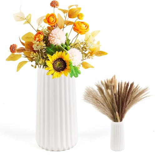 Vaso Fiori in Ceramica Bianca, Vasi Decorativi Interno Moderni, Vaso per Tulipani, Vasi Per Fiori Moderno Design per Interno Decorativo Piante Fiori e Cena Tavolo Partito Soggiorno Ufficio 20x10cm