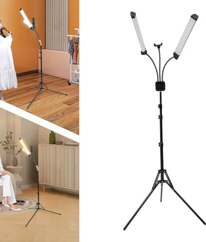 Luz LED de vídeo regulable de 40 W con trípode telescópico estable y clip para smartphone, luz de vídeo de doble brazo para maquillaje, pestañas, cejas, tatuajes, 3000 K-6000 K