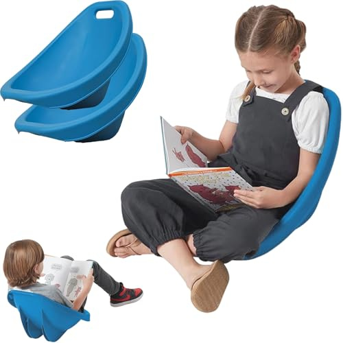 Genérico Silla Mecedora Scoop para niños, Silla de plástico - Paquete de 2, Asiento Flexible para el Aula, Silla de Piso con Respaldo, Silla de Lectura Preescolar, Interiores y Exteriores,Azul