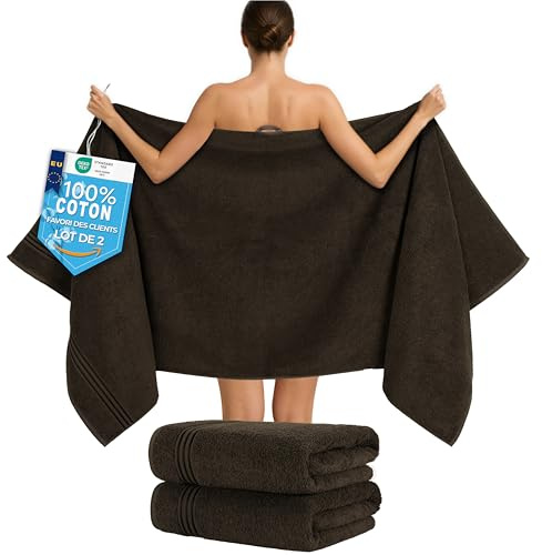 Hammetex Lot de 2 Très Grandes Serviettes de Bain et Sauna 80x200 cm, 100% Coton 500 GSM, Absorbantes, Séchage Rapide, Certifiées Oeko-TEX, Serviettes de Spa et de Sauna, Marron
