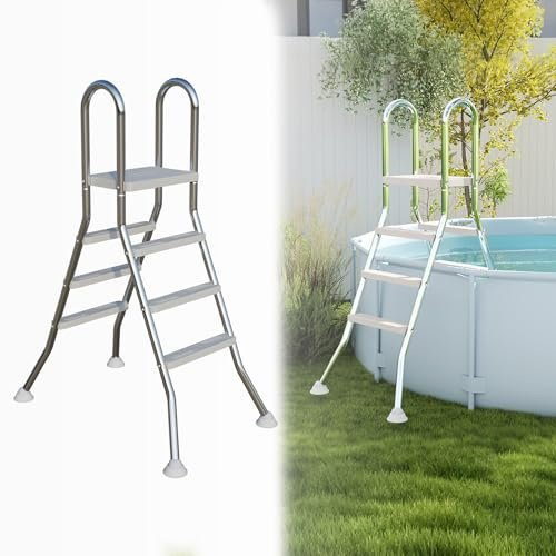 UISEBRT Échelle à palette en acier inoxydable 304 - Avec 3 marches - Argenté - Avec antidérapant - Pour piscine et piscine - Charge maximale : 150 kg