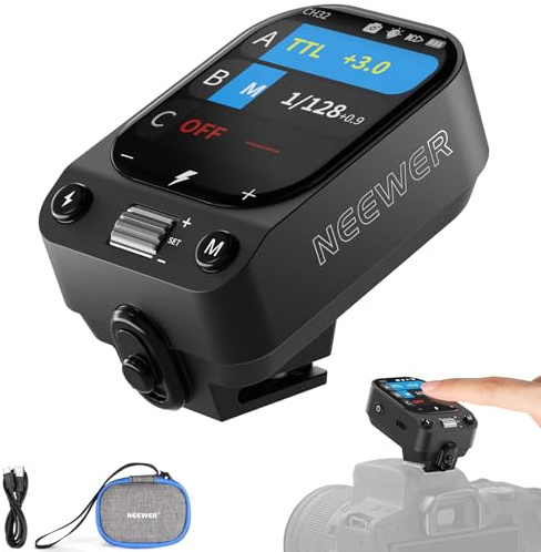 NEEWER QZ-C 2.4G TTL Wireless Flash Trigger Compatible with Canon R6 R5 6D Mark II Cameras, OLED Touchscreen Hot Shoe Flash Transmitter with 1/8000s HSS, 1000mAh Battery/CM Switch