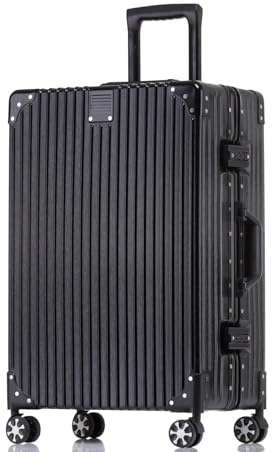 Aoliwei Maleta con marco de aluminio S (55 cm) – ligero 100 % policarbonato rígido en aspecto de metal, maletín de viaje de negocios de 35 L con TSA, 4 ruedas silenciosas de 360 °, Negro , S, Carro