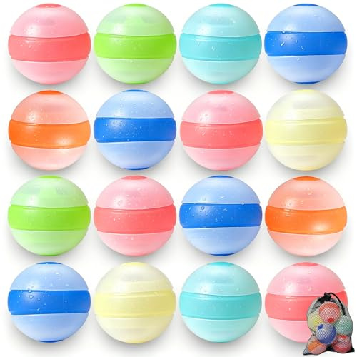 Bombe a Eau Réutilisables Auto-obturantes, 16 Pièces Ballons d'eau Réutilisables en Silicone pour Extérieur, Parcs Aquatiques, Plages et jeux Familiaux, Jouet d'été pour Enfants et Adultes