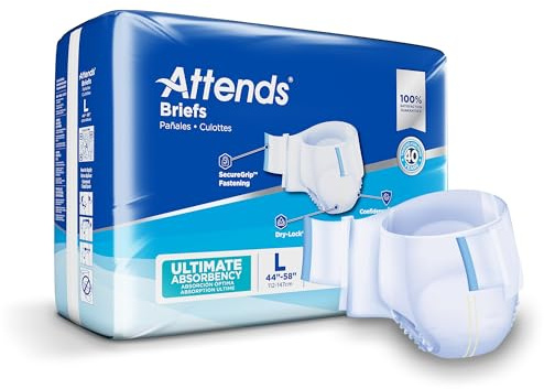 Attends Confidence® Adult Unisex Disposable SmartCool® Briefs, Large, 44-58 Waist, SecureGrip Tab Closure, Ultimate Absorbency, Breathable Materials, 72ct Bag