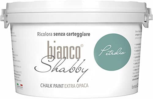 bianco Shabby® Petrolio (petrolblå) – (2,5 liter) Kritfärg vattenbaserad kritfärg för alla ytor – luktfri, lätt att bearbeta, extra matt