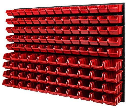 Wandregal Stapelboxen - 1152 x 780 mm - 114 tlg. Boxen Lagersystem Werkzeuglochwand Schüttenregal (Rot)