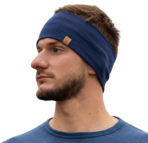 menique 100% Merinowolle Stirnband Herren – Dünnes Sport Stirnband Damen, Leichtes Atmungsaktives Lauf Stirnband Merino, Thermo Stirnband für Joggen, Wandern, Radfahren & Training (Denim)