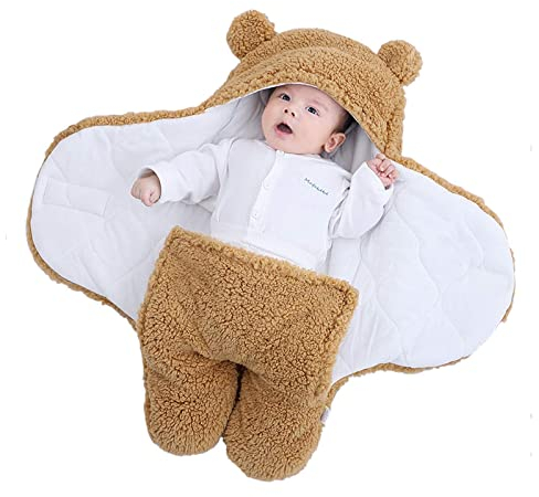 Baby-Schlafsack, Teddybär-Form, geeignet für 0–6 Monate, Plüsch-Baby-Decken, Unisex, leicht zu reinigen (3–6 Monate, braun)