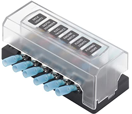 6 Fach Sicherungshalter 12V - 32V DC,KFZ Sicherungskasten mit Schrumpfschlauch Ringverbinder,LED-Anzeige Boot Camper RV Sicherungsträger Einzelstromkreis MAX 30A