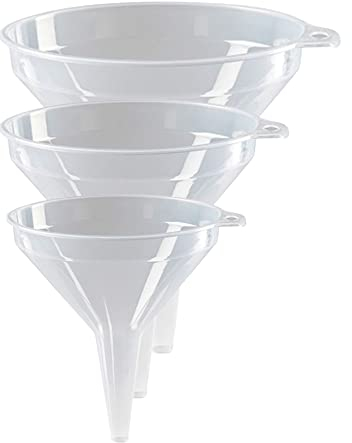 Set of 3 - Funnel for Liquid, Oil Transfer - Plastic Funnel for Narrow Necked Bottles Kitchen Funnel for Liquid and Powder Transfer (1-A - Transparent)