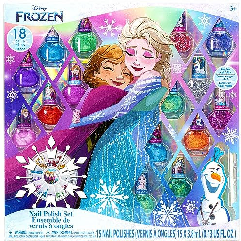 Disney Frozen - Set di smalti per unghie atossici Townley Girl con colori brillanti e opachi, con lime per unghie, per bambine dai 3 anni in su, 18 pezzi