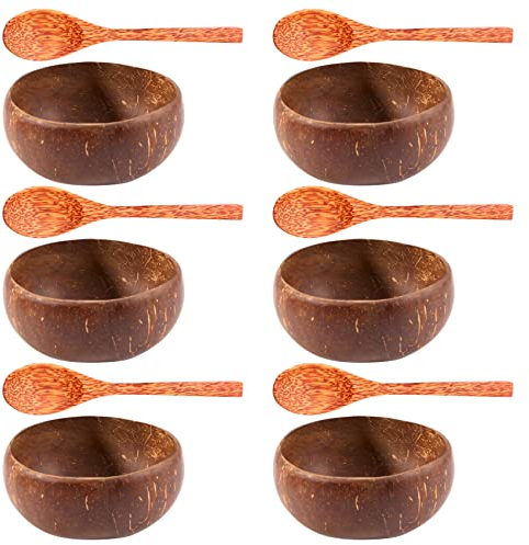 Cliettilw Kokosnuss Schale Set Hand Gemachtes Kokosnuss Schale Geschirr Dessert Salat RüHr SchüSsel Ramen Schale 12 StüCke