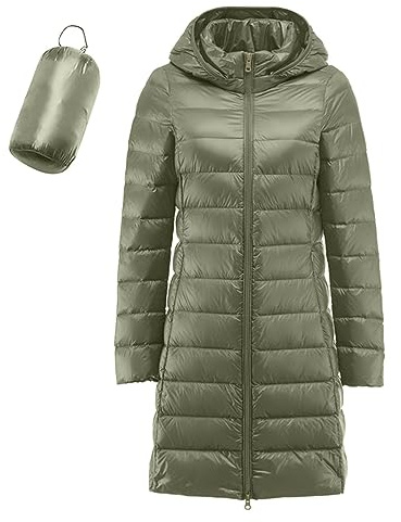 Leichte Daunenjacke Damen Lang Leichter Daunenmantel Damen Ultraleichte Daunenjacken Damen Packbar Lange Leicht Daunen Steppjacke mit Kapuze Lightweight Steppmantel Daunen Mantel Für Frauen Winter