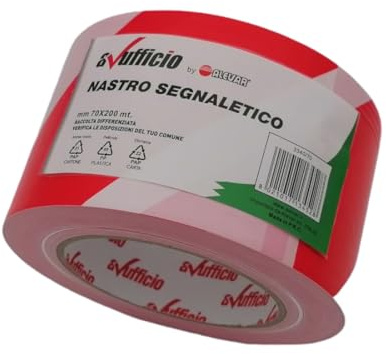 Alevar Nastro Segnaletico Bianco e Rosso mm 70x200 mt, Nastro in PVC per Delimitazioni Aree non Adesivo, Confezione 1 Pezzo