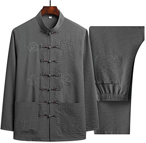LyzAp Traditionelle Langarm-Tang-Kung-Fu-Uniform, Herren-Hemd, Kung-Fu-Jacke, Oberteile und Hosen, Herren-Tang-Anzug, Kampfsport-Uniform, Meditationsanzug