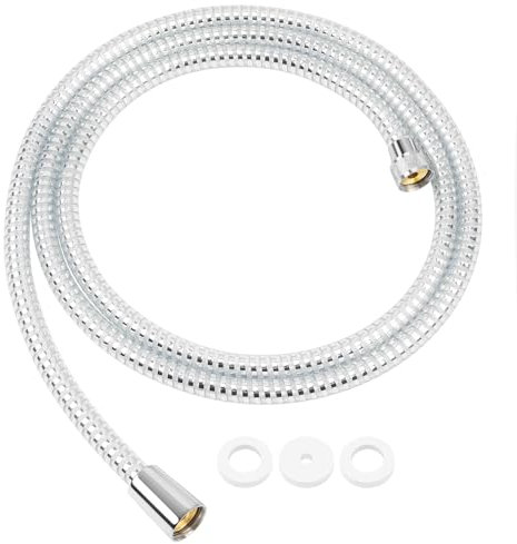 FEVONE Brauseschlauch glatt PVC 1,75m Transparente Silberfolie, Ersatz-Brauseschlauch mit Messinganschlüssen, Universalanschluss G 1/2 x 1/2 Anti-Twist, auslaufsicher und Anti-Burst
