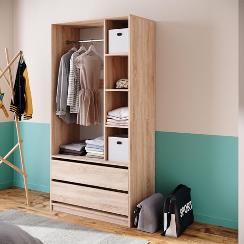 Vicco Kleiderschrank Elmo, Flügeltürenschrank, Sonoma, 100 x 200 cm mit 2 Schubladen