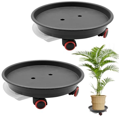 LYFJXX 2 Packs Plant Caddy with Wheels, Loading Capacity 110 lbs, 35cm Plant Stand Heavy Duty Plant Dolly with Water Container(Dark Grey)