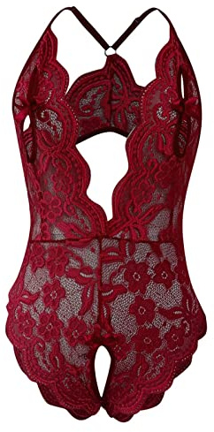 Genérico Sexy Body con Entrepierna a Presión Para Mujer Lencería Traviesa de Encaje Transparente rofundo V Ropa Interior Ropa de Dormir Conjunto para Seductor Sin Espalda Camisón
