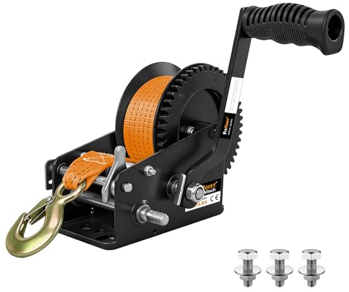 Boat Trailer Winch 3500lbs, Heavy Duty Hand Winch with 33FT Polyester Strap, 4:1/8:1 Gear Portable Winch with Hook, 2 Way Ratchet Manual Winch for Towing Pulling Boat Trailer Truck RV ATV Jet Ski