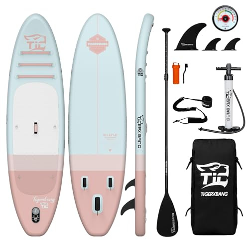 TIGERXBANG Aufblasbares Stand Up Paddle Board mit Paddleboard Zubehör, Minimalistisches Paddleboard für Erwachsene und Jugendliche Aller Könnensstufen, Sunny Wave Sup Board Serie - Pink