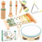 KUOFANY Musikinstrumente für Kinder ab 3 Jahren, Holzspielzeug mit Xylophon, Triangel, Maracas, Tamburin, Klanghölzern und Klarinette, Grau, Kleinkindgerecht