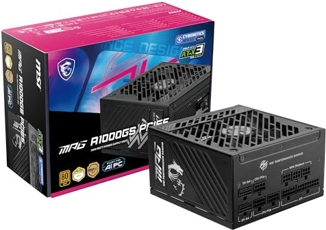 MSI MPG A1000GS PCIE 5.1 ATX 3.1 Alimentation Gaming - Full Modulaire - Certifié 80 Plus Gold 1000W - Condensateurs 100% Japonais 105°C - Double 12V-2x6 - PSU ATX - Garantie 10 Ans