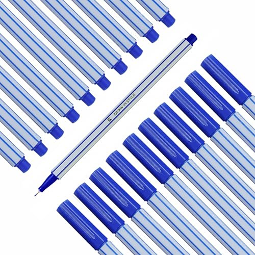 10x Fineliner Blau - feine 0,4mm Spitze - metallgefasste Faserspitze - Filzstifte für präzises Schreiben, Zeichnen und Malen - für Büro, Schule, Uni und Zuhause