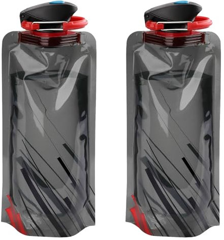 Rnigra Collapsible Water Bottles 2pcs, 700ml Foldable Water Bottle, Folding Water Bottle with Carabiner Clipreusable Bpa Free Collapsible Water Bottle for Outdoor Sports Travel Biking(Black)