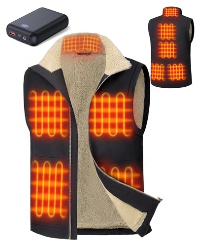 GOTOBI Veste chauffante pour hommes avec batterie de 16000mAh 7,4V - Veste chauffante avec 9 zones de chauffage en toile, gilet chauffant avec 3 températures réglables, veste en toile chauffante avec