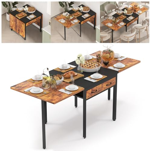 NAIYUFA Folding Dining Table,Dining Room Table with Drawers,Industrial Extendable Table for 6-8 People,for Dining Room,Living Room,Restaurant,Saving Space