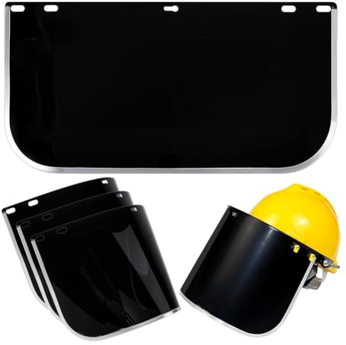 FINGERINSPIRE 4 lentes de protección facial de 39,5 x 20 cm, visera protectora de PVC, de repuesto, tintada, protección completa de la cara, visera de seguridad negra, repuesto para soldar, lijar