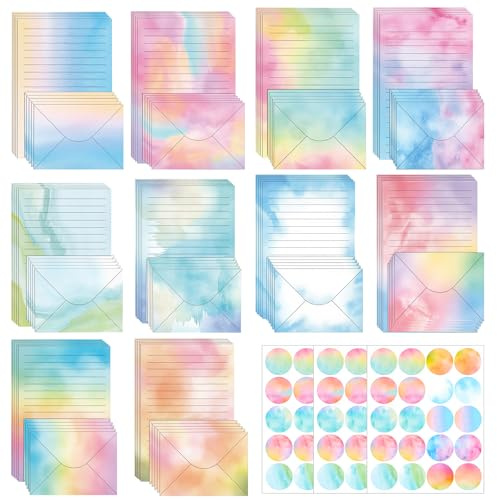 160 Stück Briefpapier mit Umschlag Aquarell Briefpapier Set Briefpapier Mädchen 50 Briefpapier A5+50 Briefumschläge+60 Stickers Schönes Briefumschläge für Einladungskarten Liebesbrief Glückwunschkarte