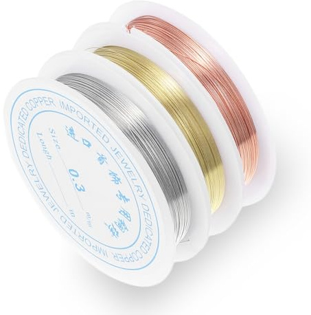 3 Pack Beading Wire for Jewelry Making 0.3mm Thin Copper Jewelry Wire Tarnish Resistant for Bracelets Making Necklaces Pendant Art Craft DIY Weaving (Gold Silver Copper)